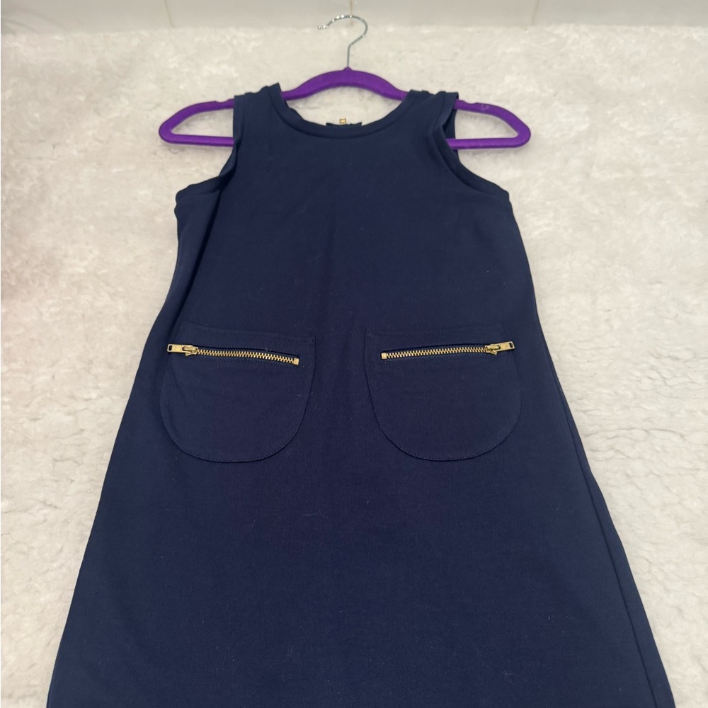 Navy Sleeveless Dress with Gold Zipper Pockets